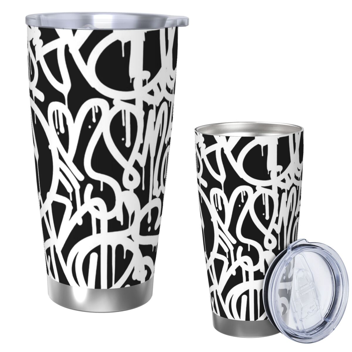 Tumbler 20Oz White - Vaso de acero inoxidable con grafiti